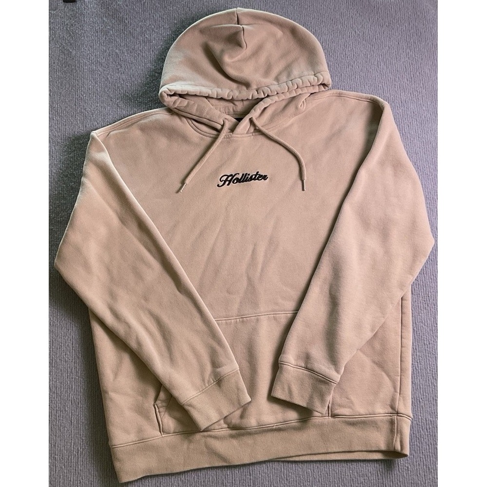 Hollister Men's XL Tan Script Embroidered Logo Pullover Hoodie